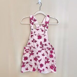 Children’s Palace overalls. Floral pattern, pink tones. 12 years old girl.